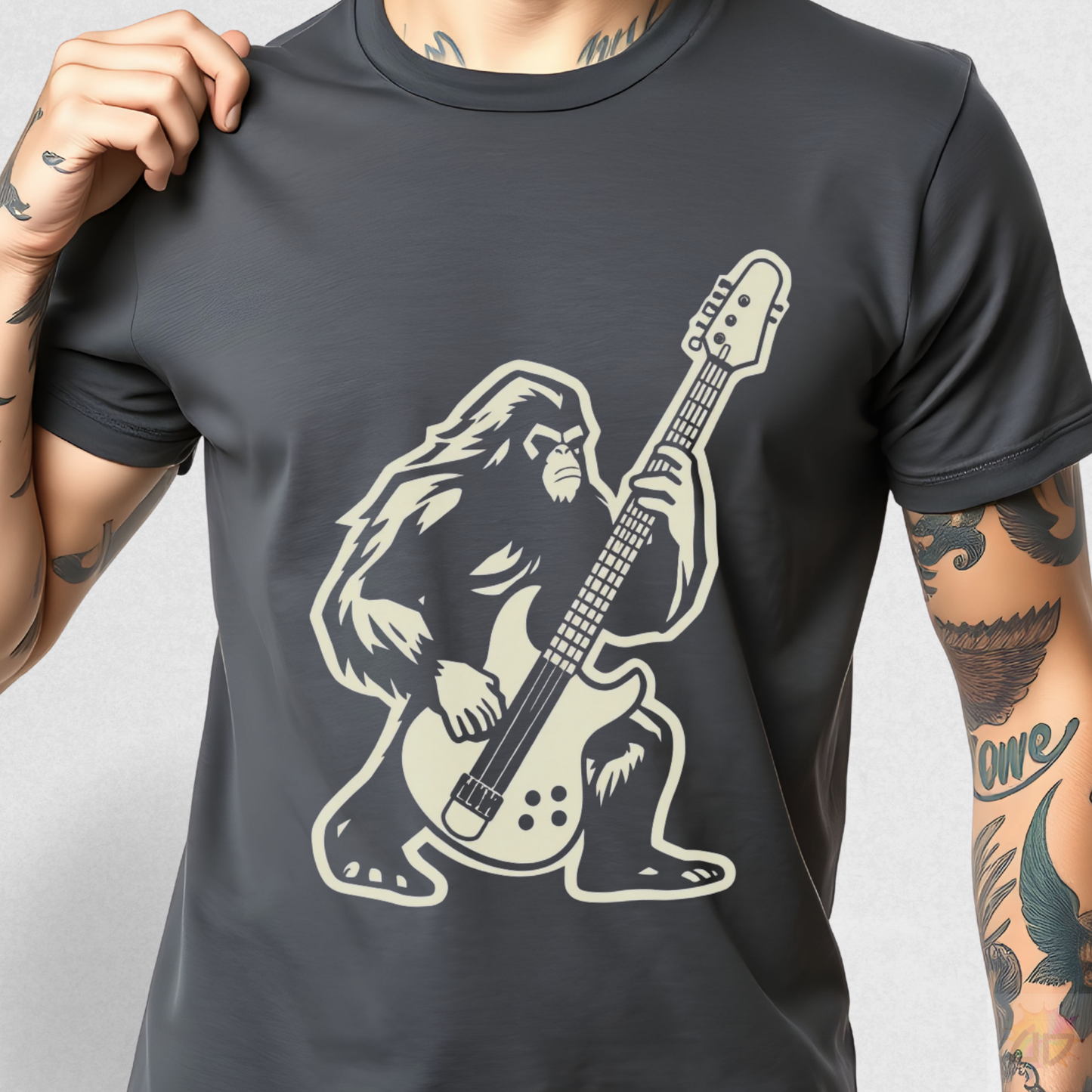 Bass-Squatch Silhouette in a Cream-Colored Graphic Tee.