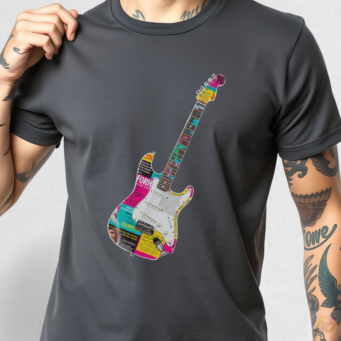 Strat Style Guitar Cutout Graphic Tee.