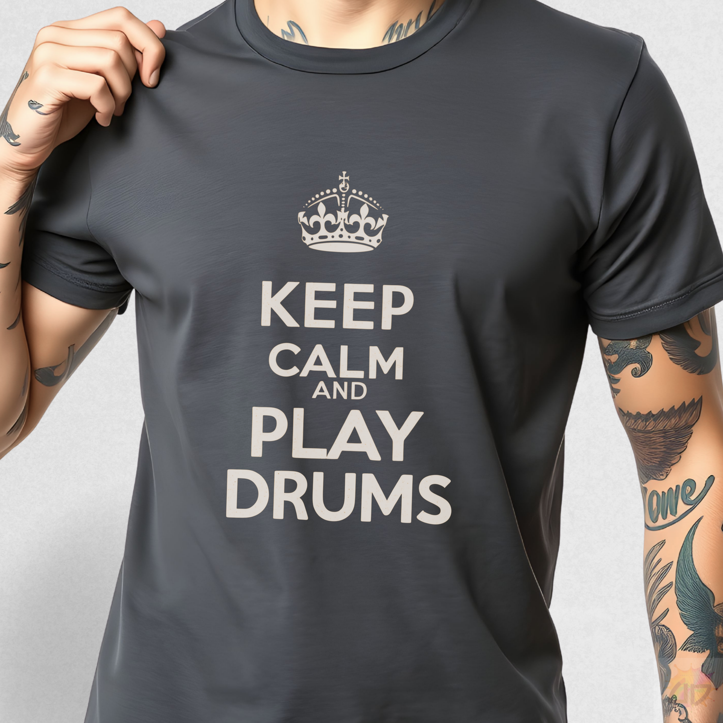 "Keep Calm and Play Drums" Text Graphic Tee.
