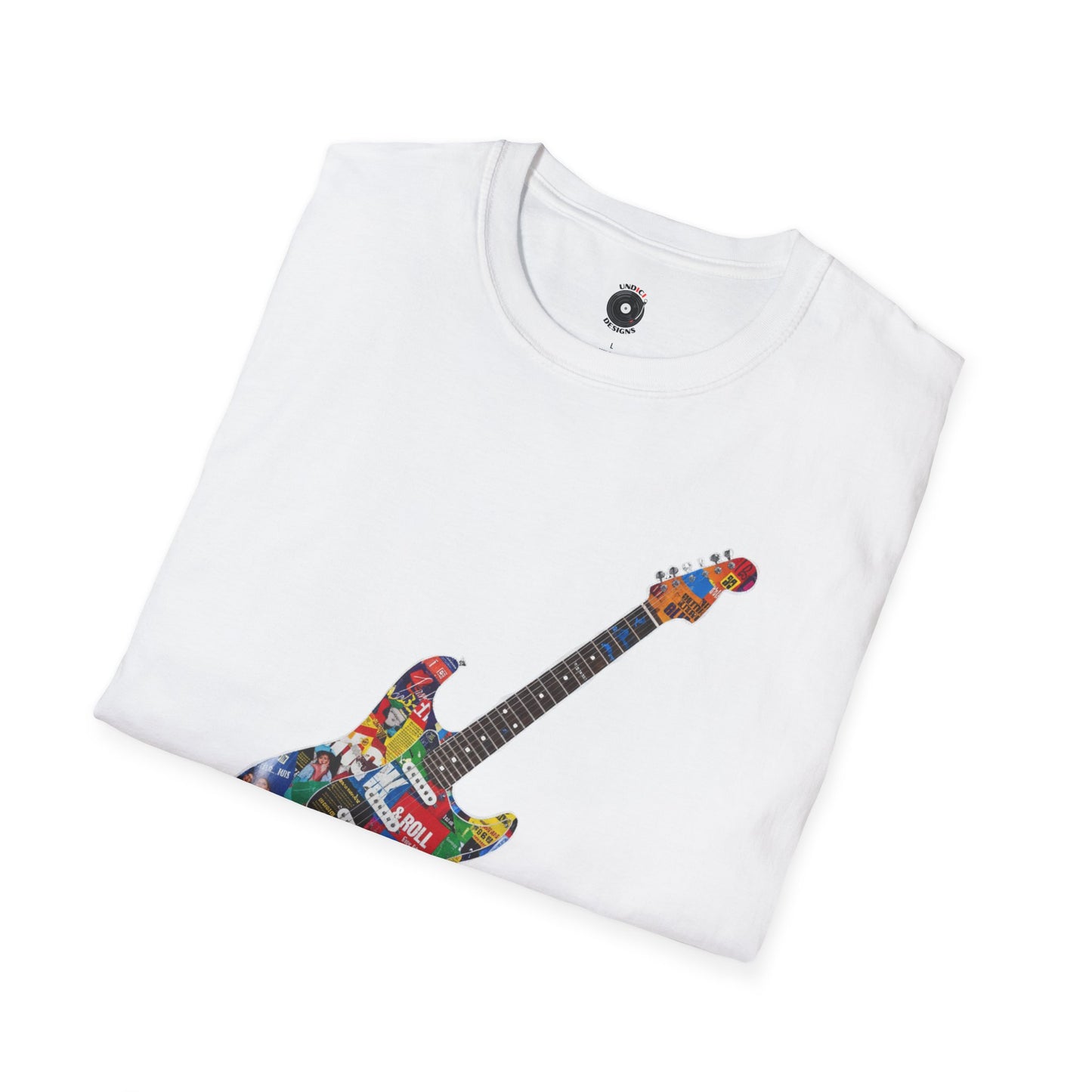 Strat style cutout of magazine graphic