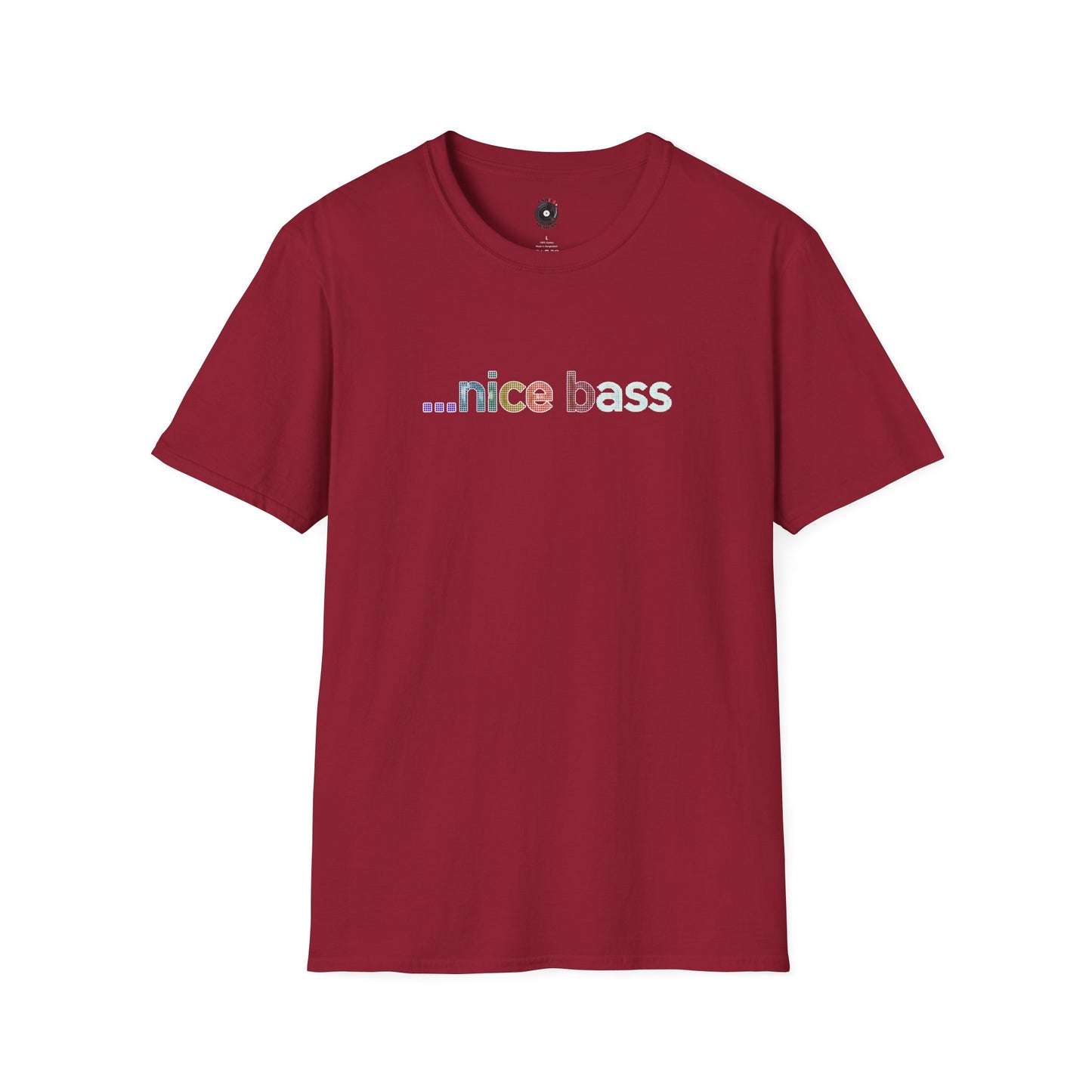 "...Nice Bass" in Colorful Pixelated Graphic Tee.