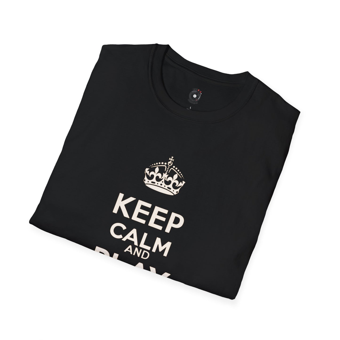 "Keep calm and play drums" text graphic tee.