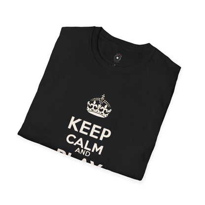 "Keep calm and play drums" text graphic tee.
