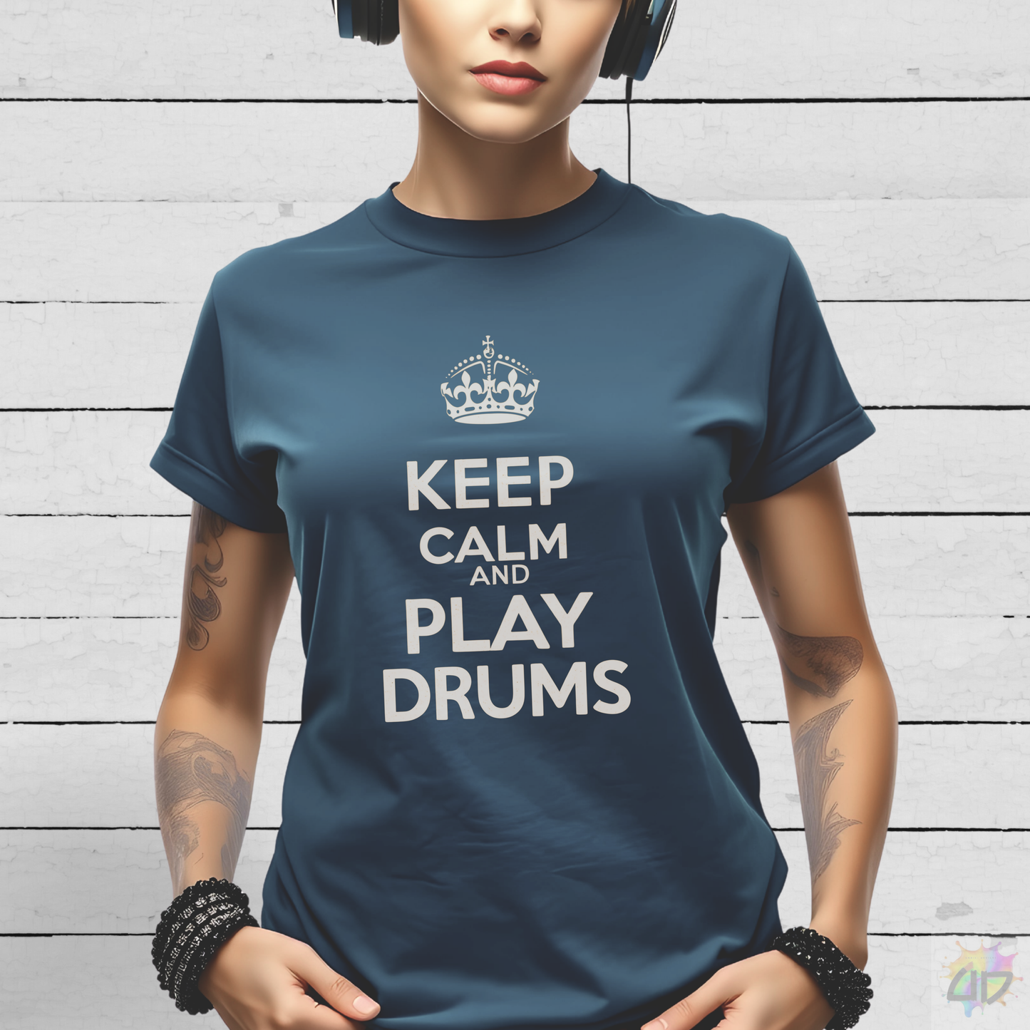 "Keep Calm and Play Drums" Text Graphic Tee.
