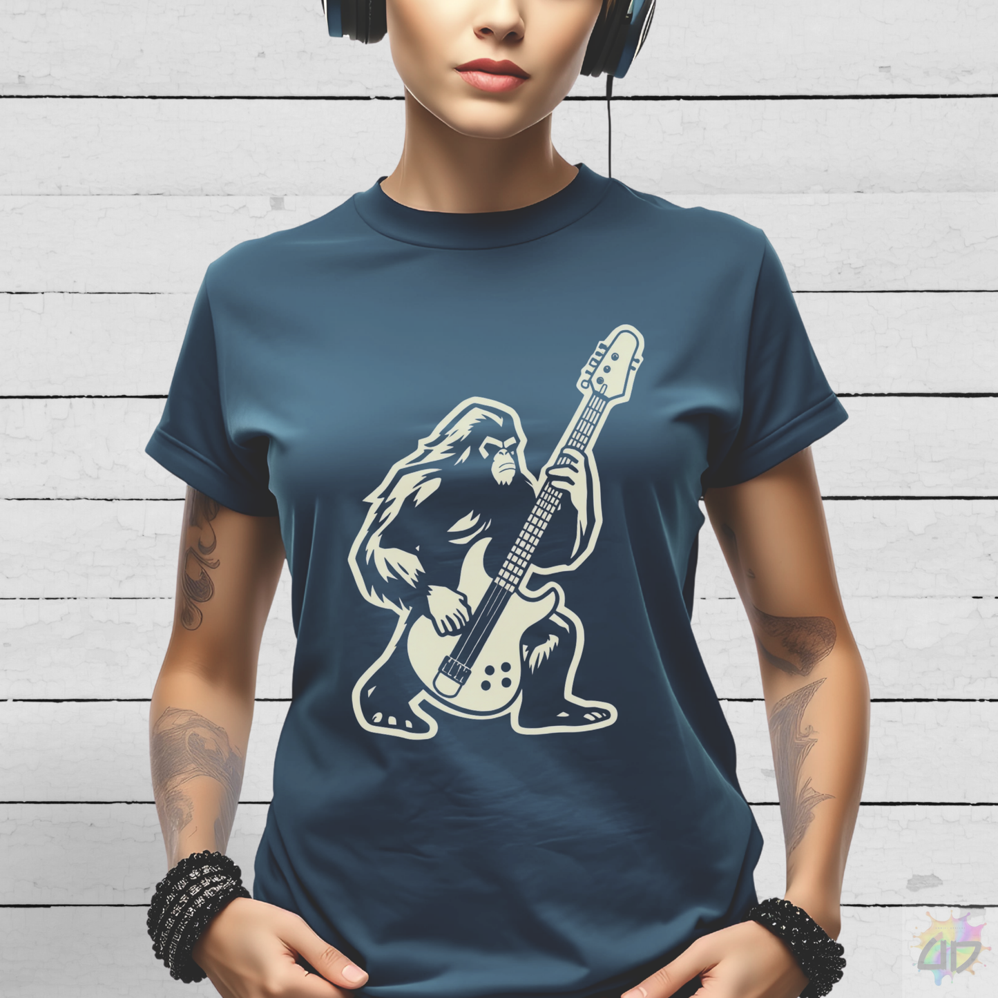 Bass-Squatch Silhouette in a Cream-Colored Graphic Tee.