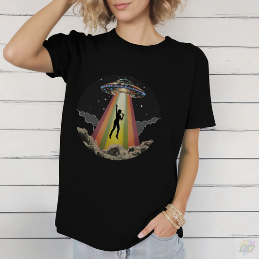 Singer Being Abducted in a Retro Beam Graphic Tee.