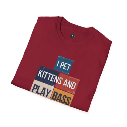"I pet kittens and play bass" in colorful highlights