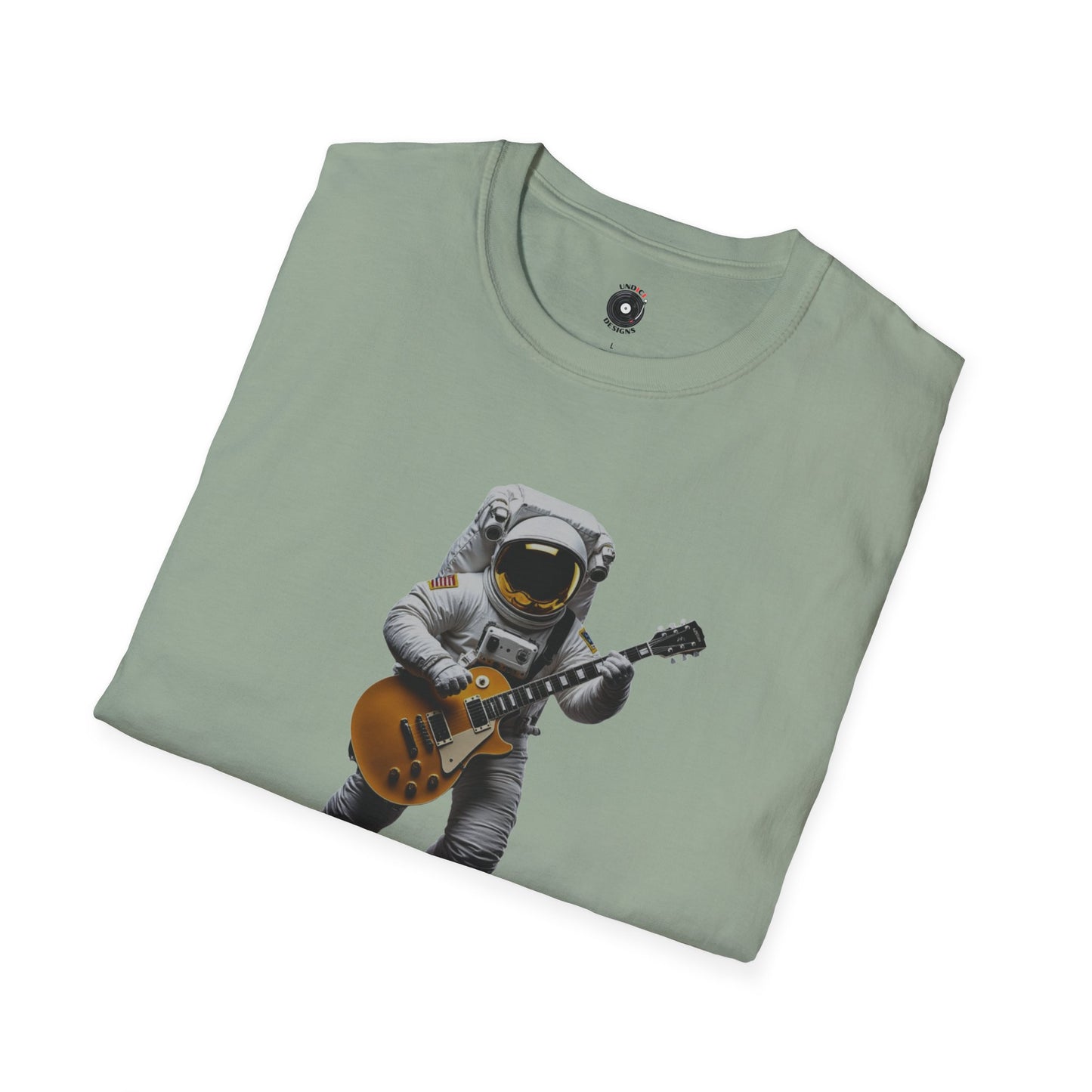 Astronaut in space playing guitar