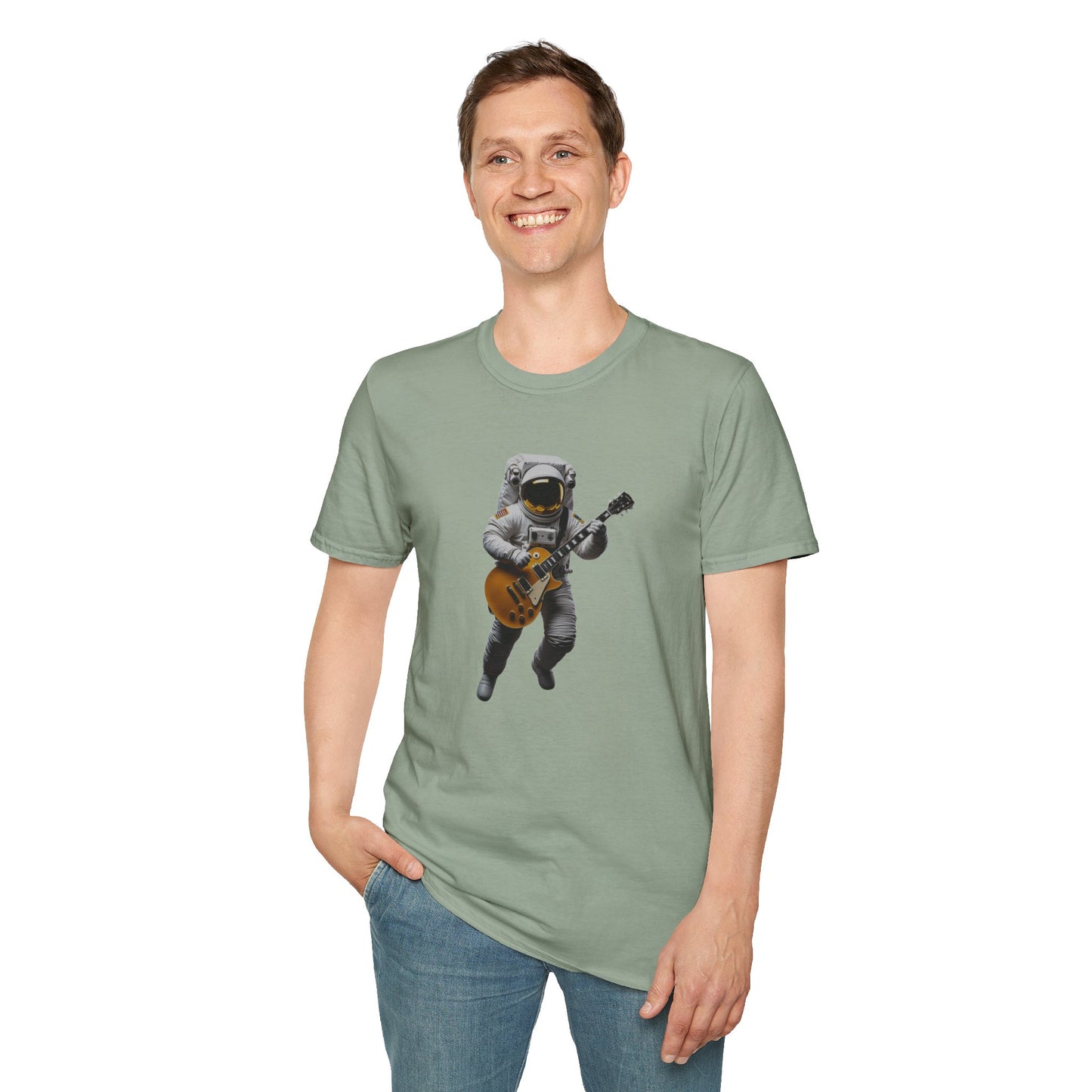 Astronaut in space playing guitar