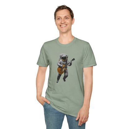 Astronaut in space playing guitar