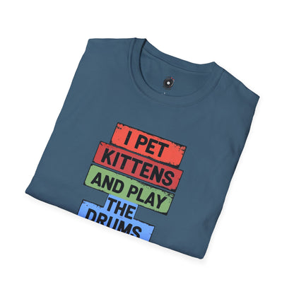 "I pet kittens and play the drums" in colorful highlights