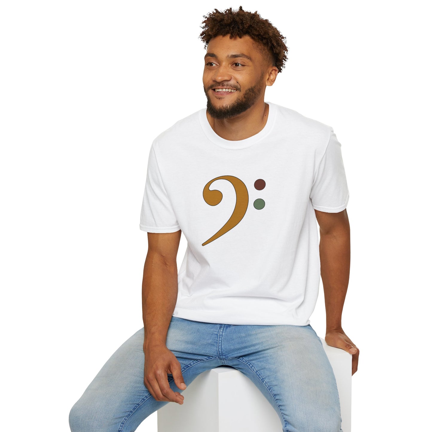 Multi-colored bass clef graphic tee