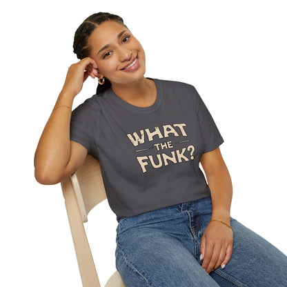 "What the funk? in vintage style text.