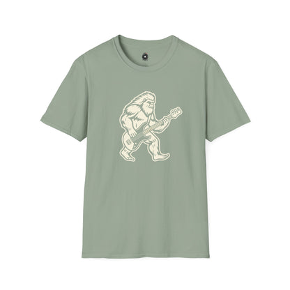 Yeti silhouette with Bass guitar in a cream-colored graphic.