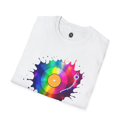 Colorful vinyl record in a multi-colored splash graphic.