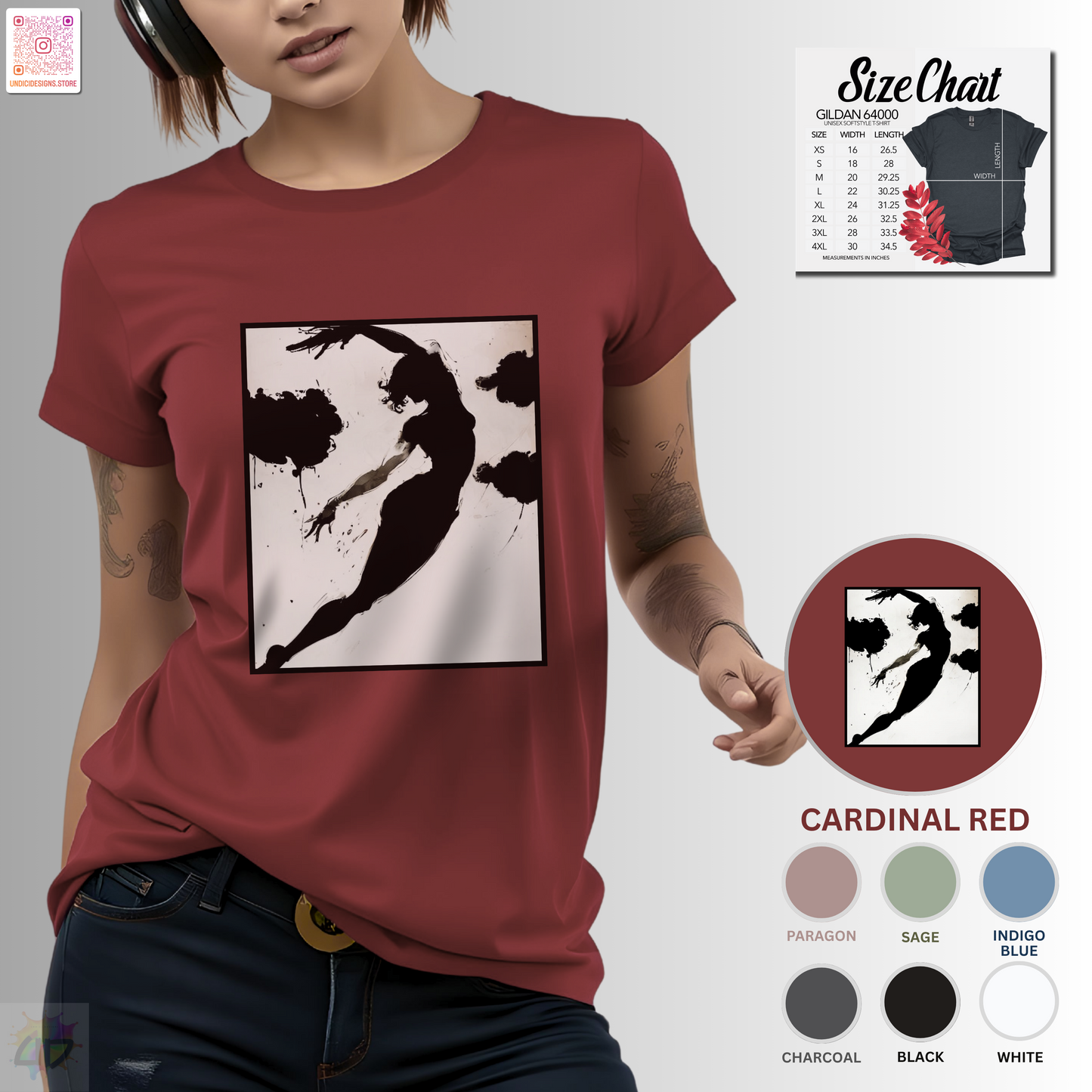 Bass clef in woman's silhouette graphic on a white background tee.