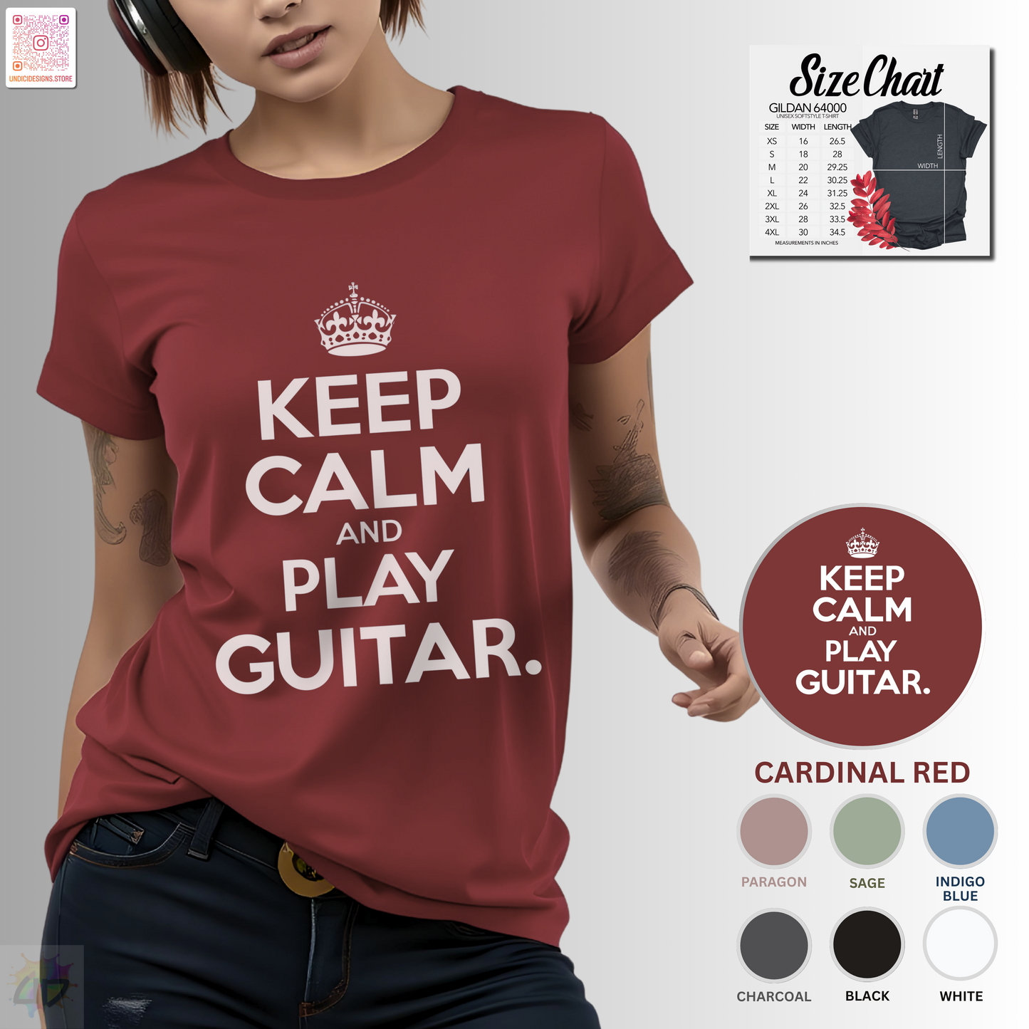 "Keep calm and play guitar" graphic tee.