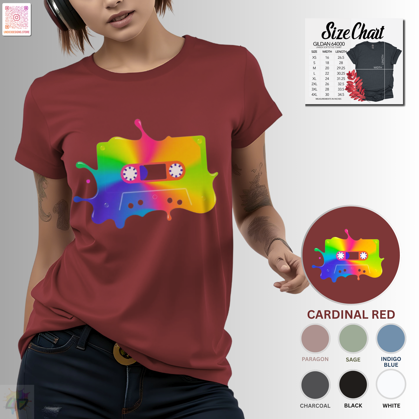 Colorful cassette tape in a vibrant splash of paint graphic tee.