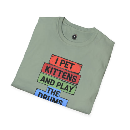 "I pet kittens and play the drums" in colorful highlights