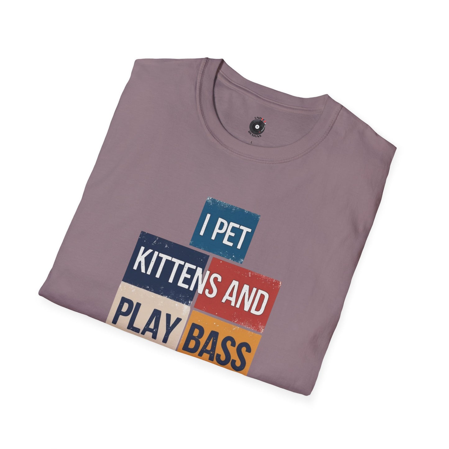 "I pet kittens and play bass" in colorful highlights