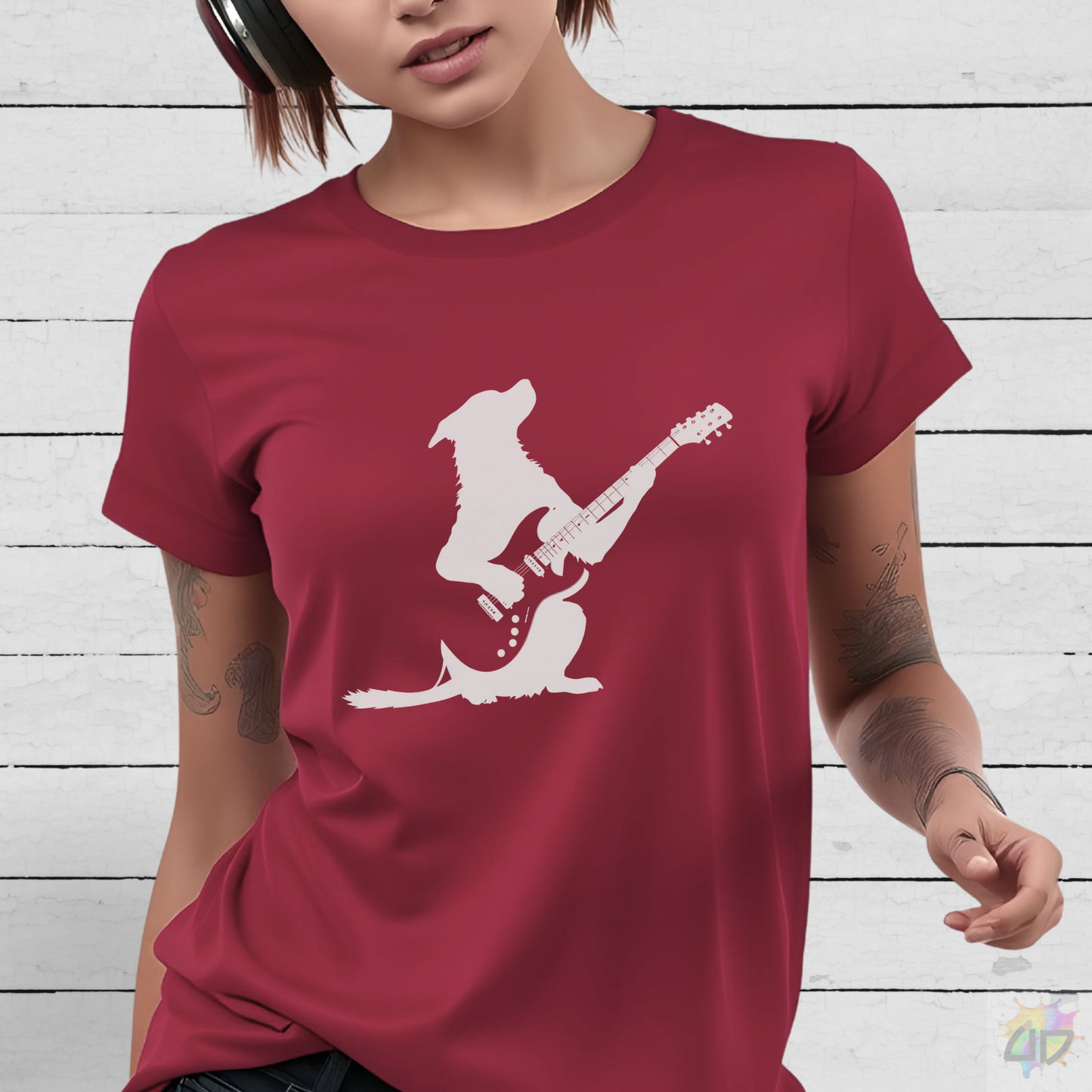 Silhouette of a Pup Playing a Guitar Tee.