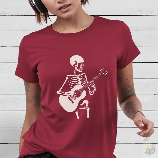Skeleton Playing an Acoustic Guitar Graphic Tee.