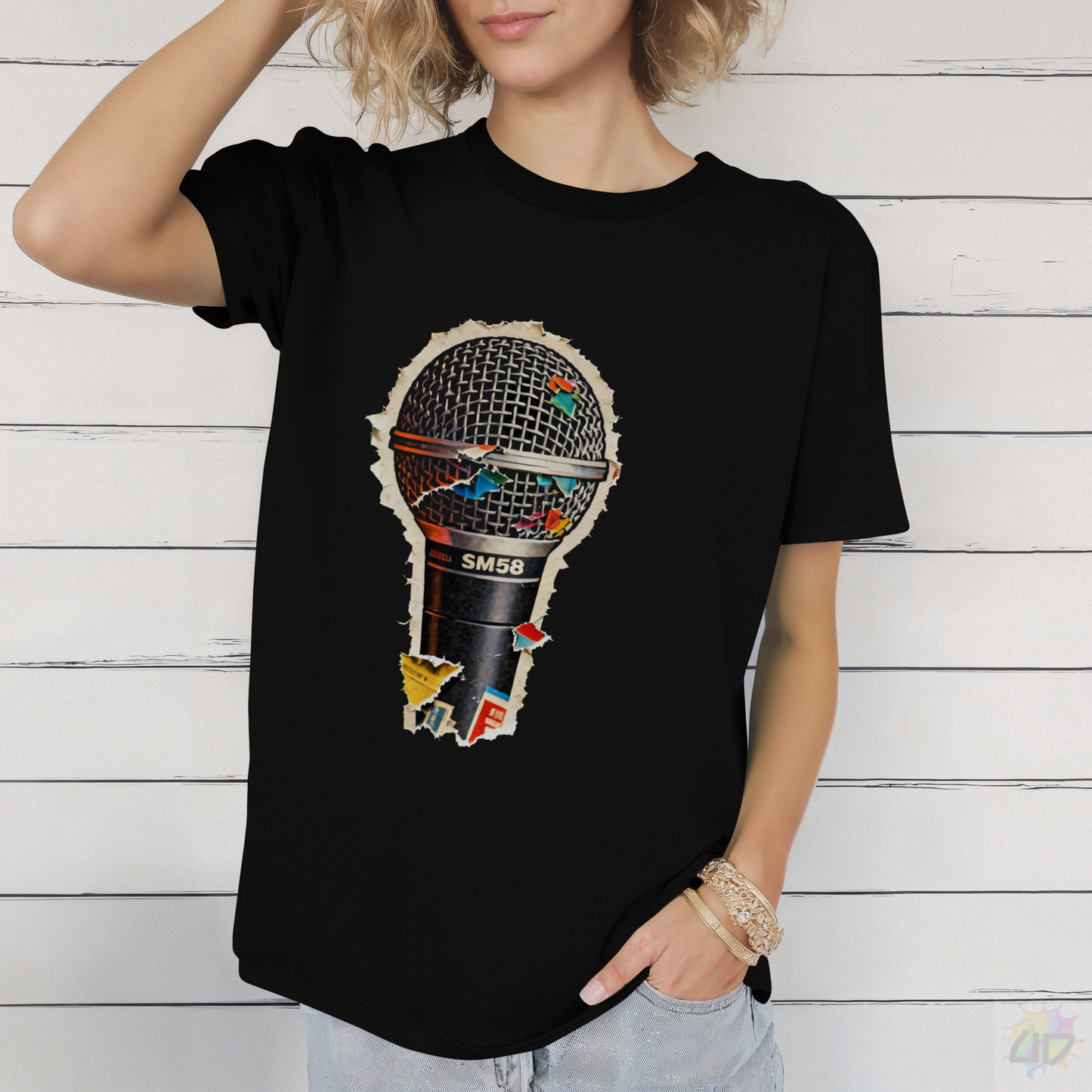 Colorful Microphone cut out Graphic Tee.