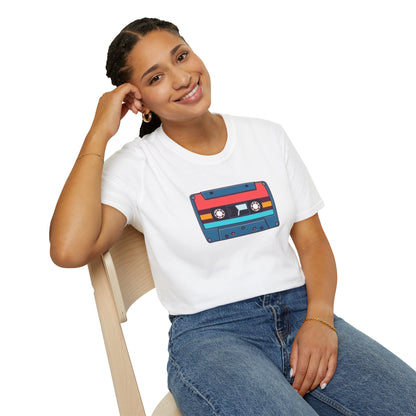 Retro red and blue cassette tape graphic.