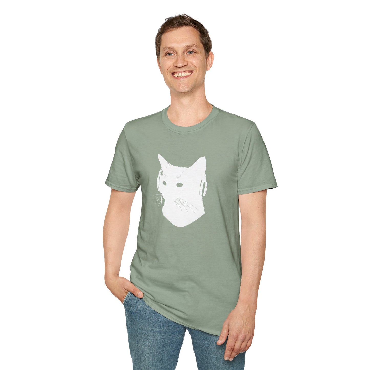 silhouette of kitten wearing headphones