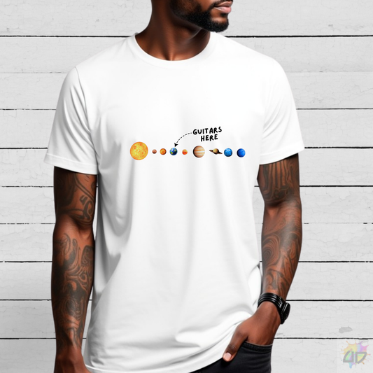"Guitars Here" Solar System Graphic Tee.