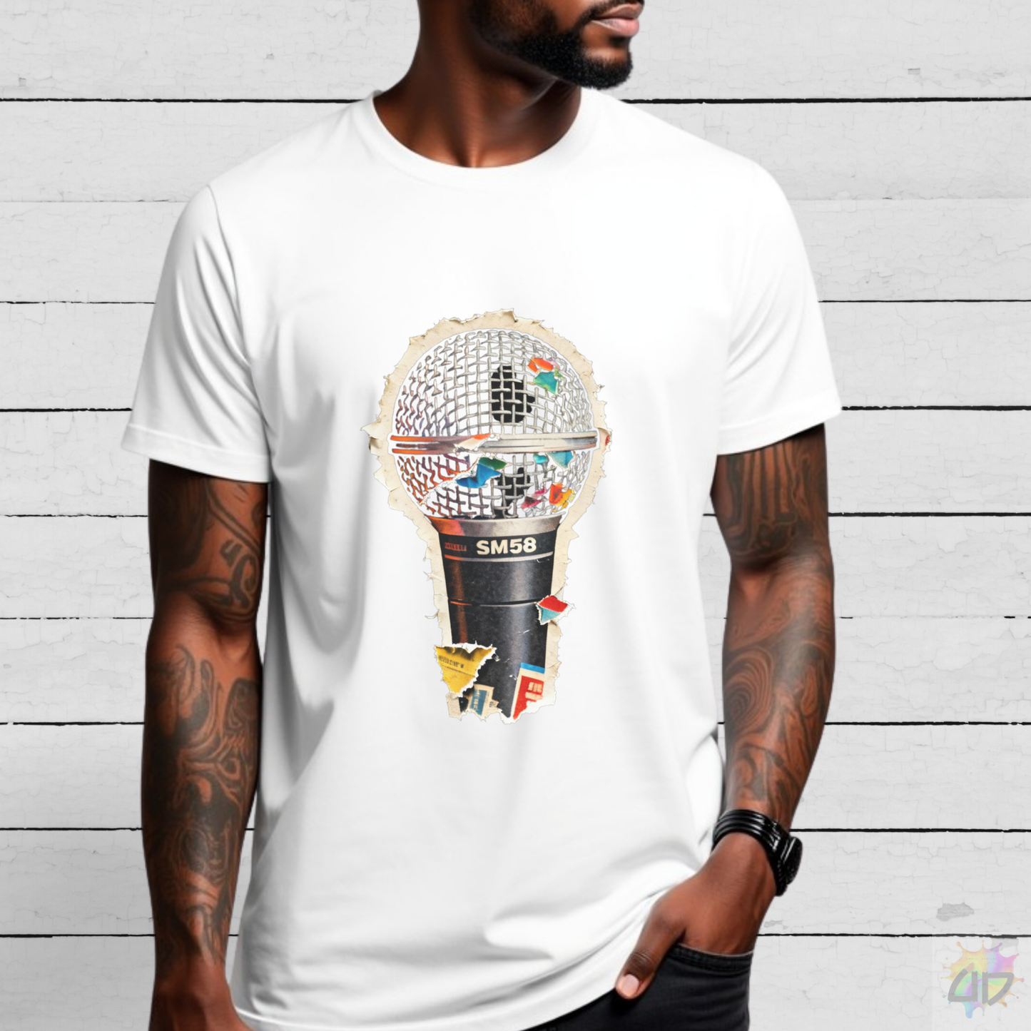 Colorful Microphone cut out Graphic Tee.