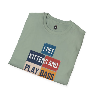 "I pet kittens and play bass" in colorful highlights
