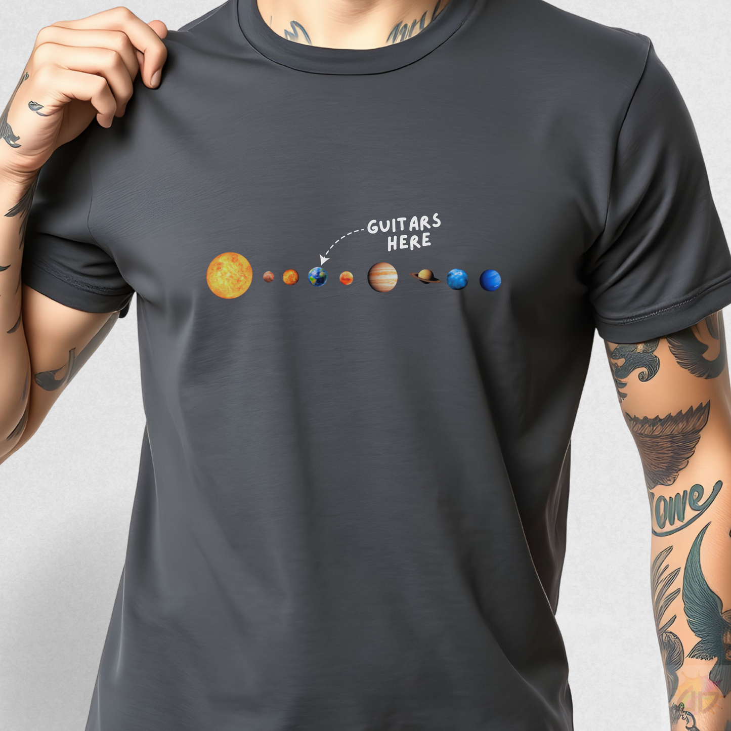 "Guitars Here" Solar System Graphic Tee.