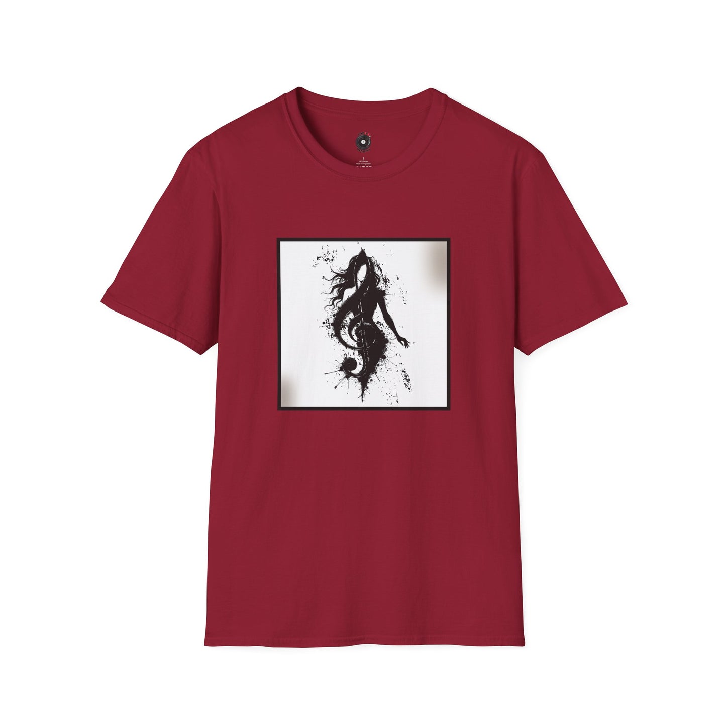 Treble clef in woman's silhouette graphic on a white background.