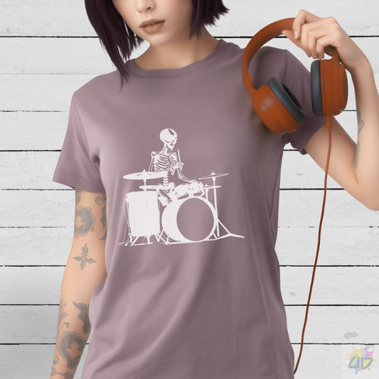 Skeleton Silhouette Playing Drums Graphic Tee.