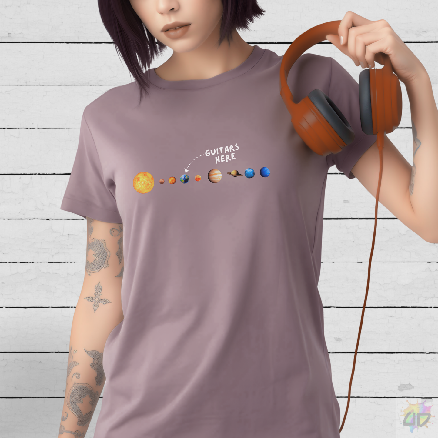 "Guitars Here" Solar System Graphic Tee.
