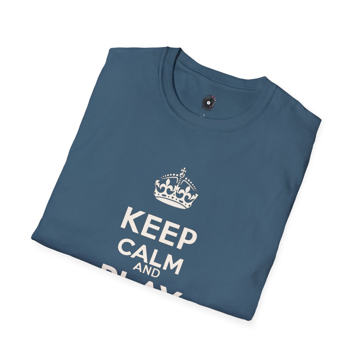 "Keep calm and play drums" text graphic tee.
