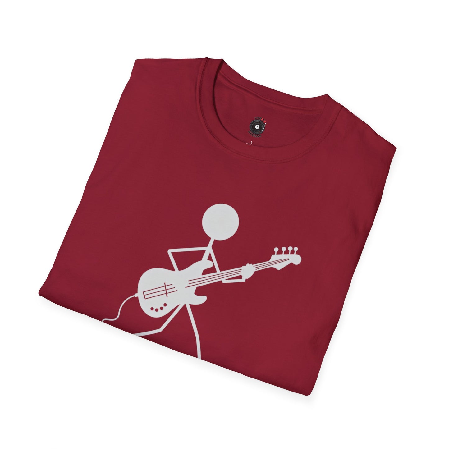 stick figure walking and playing bass