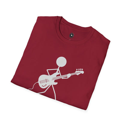 stick figure walking and playing bass