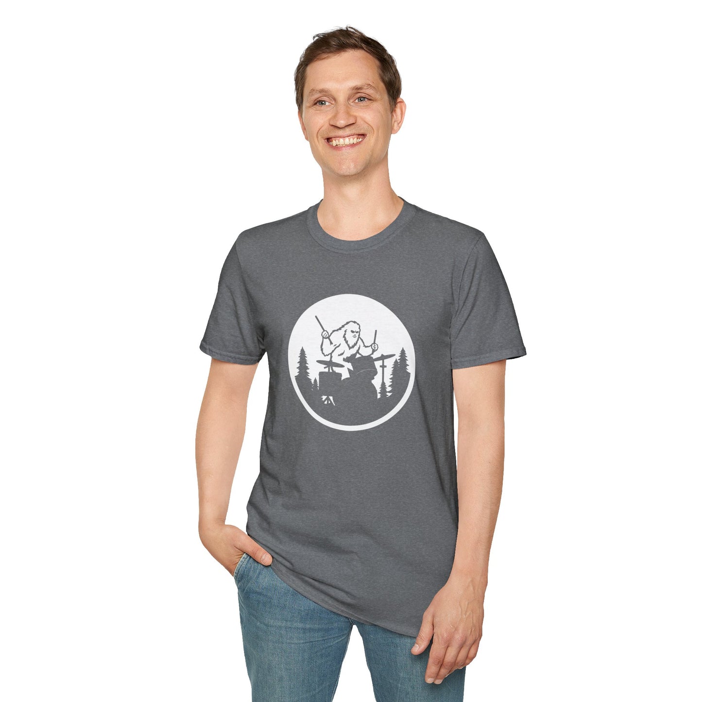 Big foot silhouette playing drums graphic.