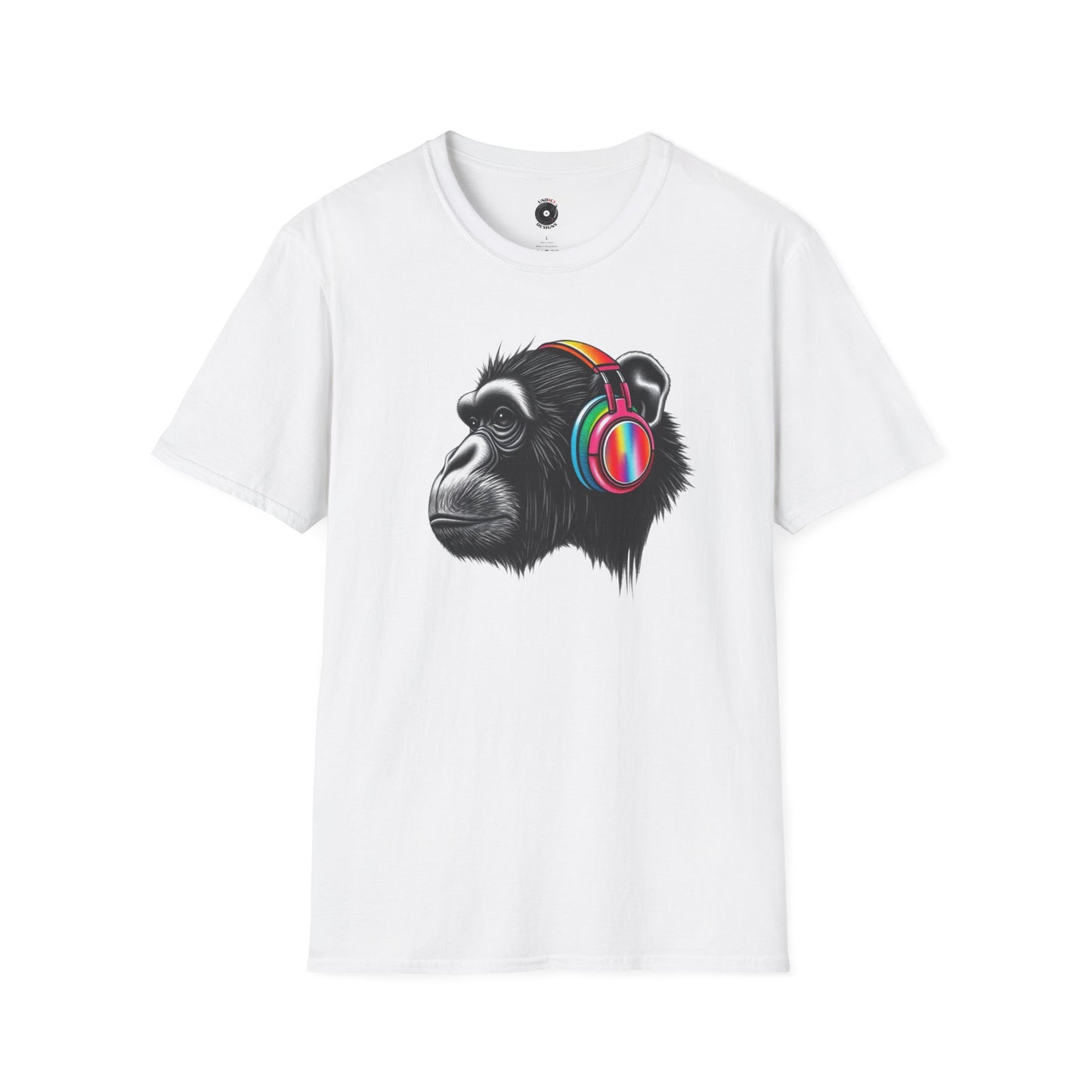 Ape wearing colorful headphones graphic