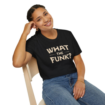 "What the funk? in vintage style text.