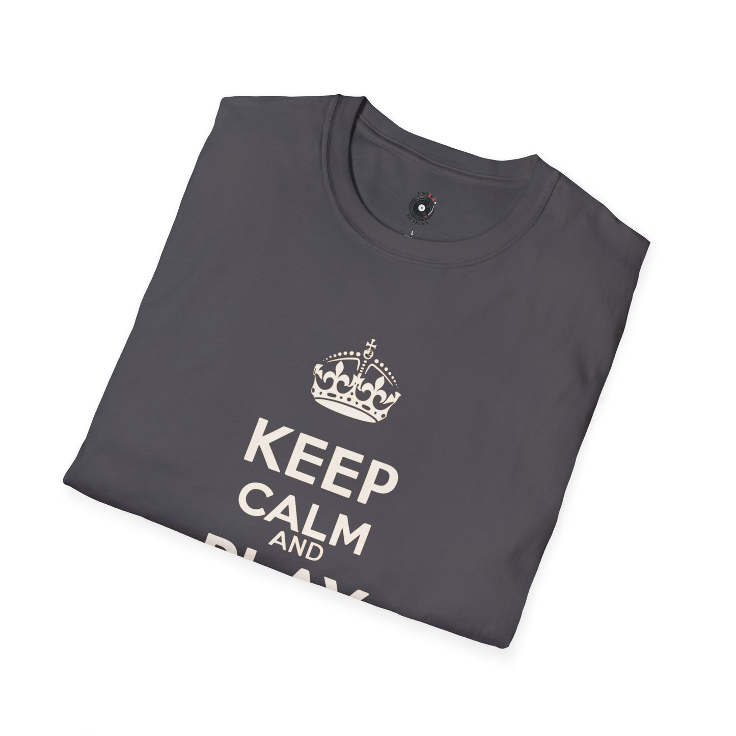 "Keep calm and play drums" text graphic tee.