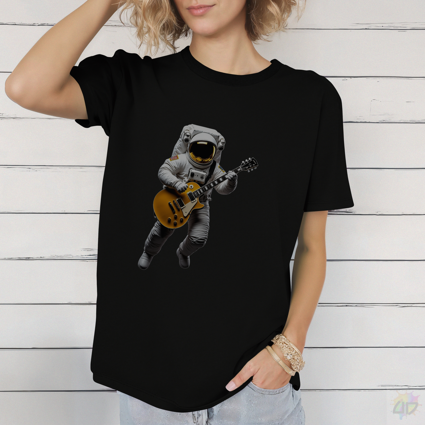 Astronaut in Space Playing Guitar Graphic Tee.