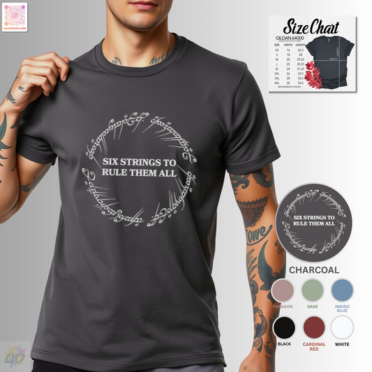 "Six strings to rule them all" in circular graphic