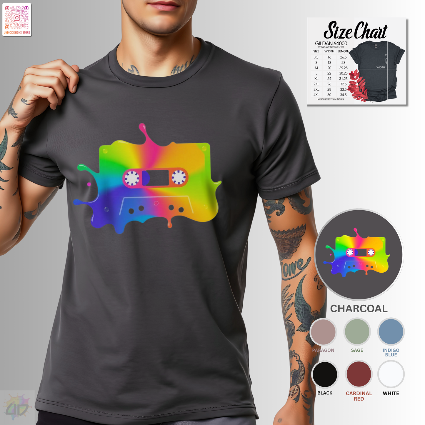 Colorful cassette tape in a vibrant splash of paint graphic tee.