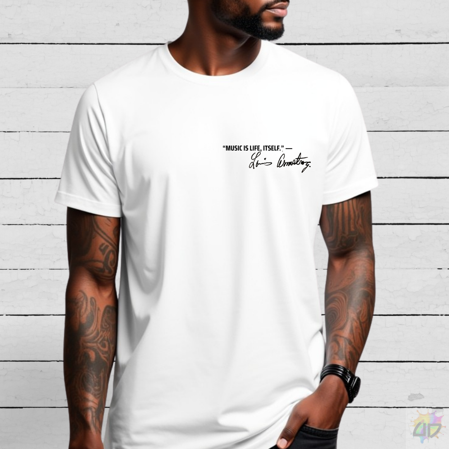 "Music is life itself" Louis Armstrong Quote Pocket Graphic Tee.