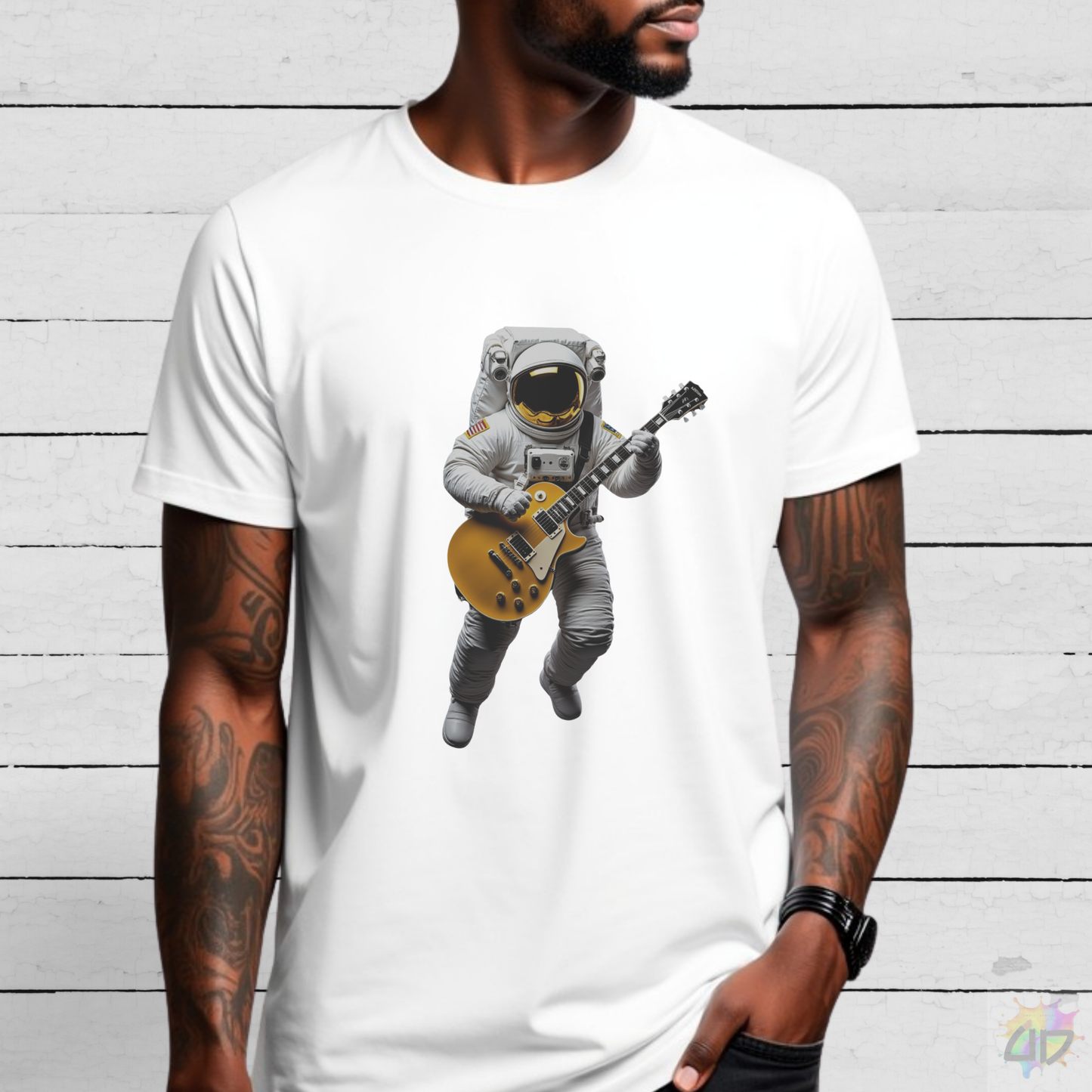 Astronaut in Space Playing Guitar Graphic Tee.
