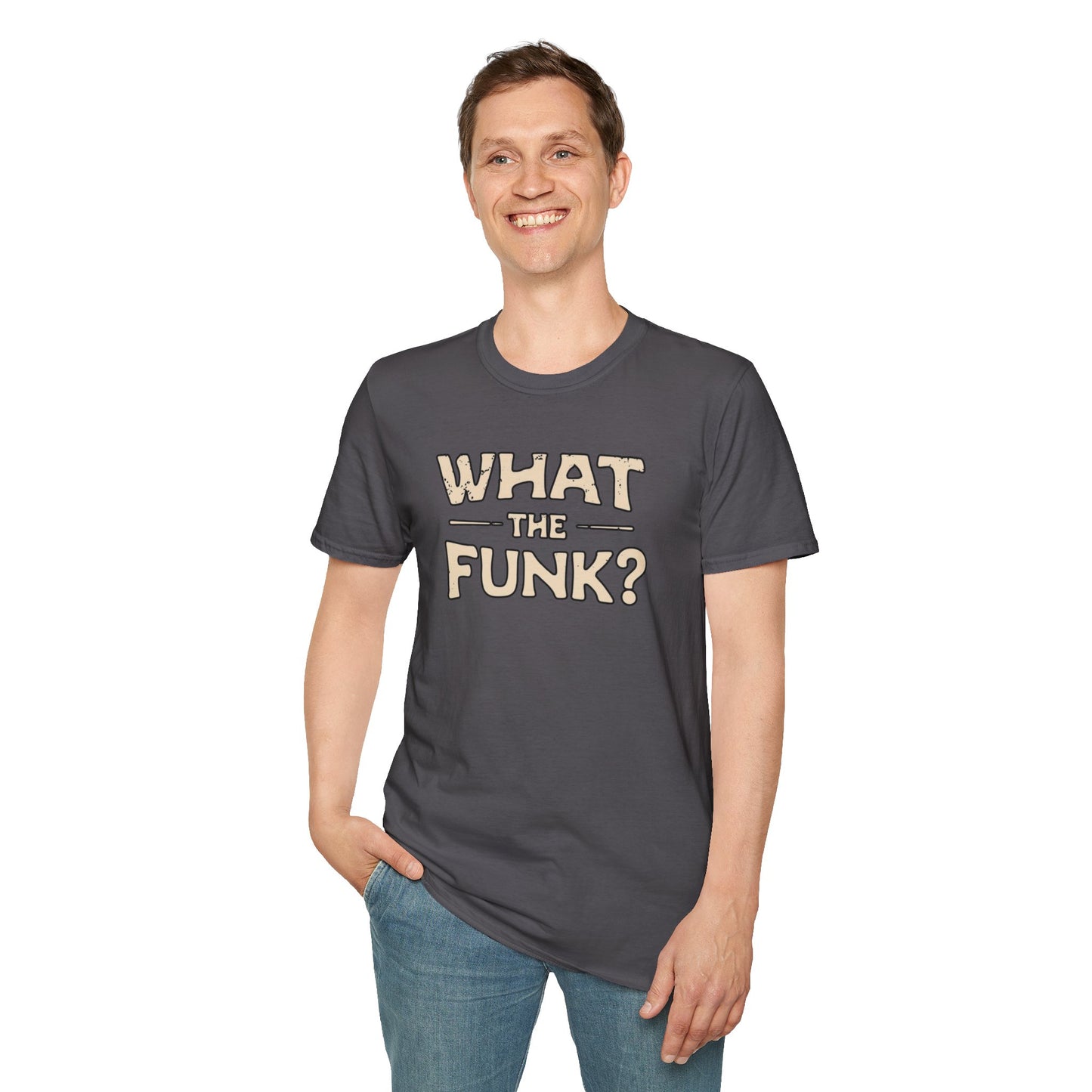 "What the funk? in vintage style text.