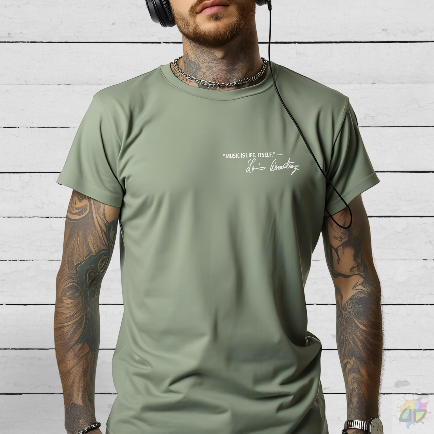 "Music is life itself" Louis Armstrong Quote Pocket Graphic Tee.